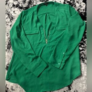 Express Green Blouse with Zipper Detail